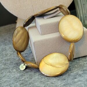 Jasani Designs JD 925 Sterling Golden Mother of Pearl Stretch Bracelet